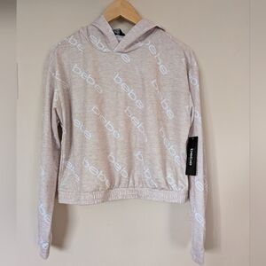 NWT Bebe Cream And White Hooded Crop Top - Large